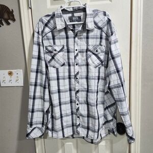 BKE black and white plaid snap button-up shirt #plaidshirt